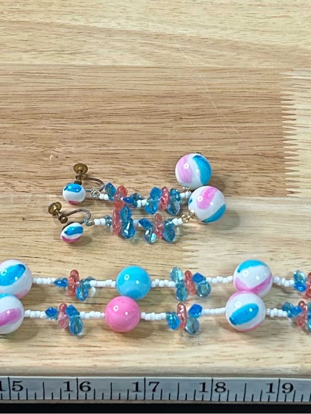 Vintage Japanese Hand Painted Art Glass Necklace & Earrings Set - Picture 9 of 9